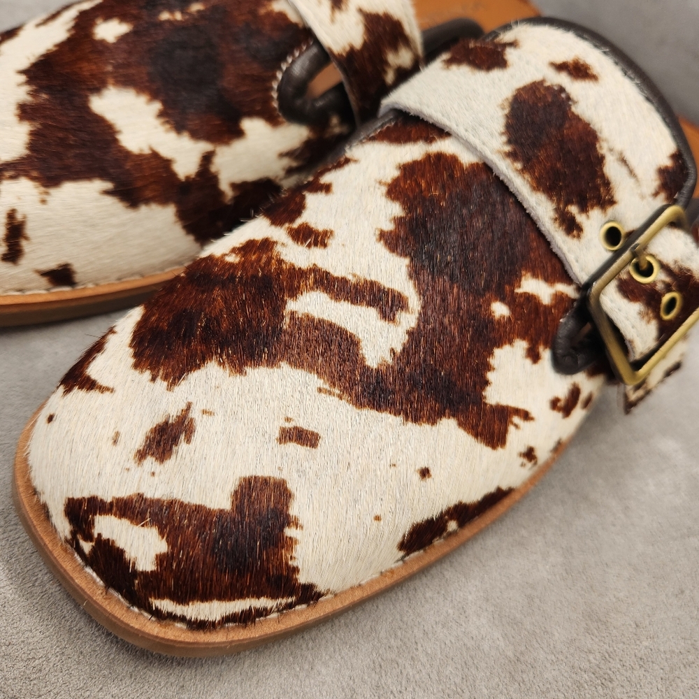 Donald Pliner Mules 8.5 Brown White Cow Hair Calf Leather Sabel Comfort New $200 - Picture 5 of 16